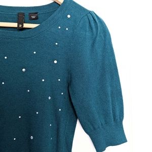H&M Teal Sparkly Knit Sweater Top. Cotton, Angora. Sz 2.